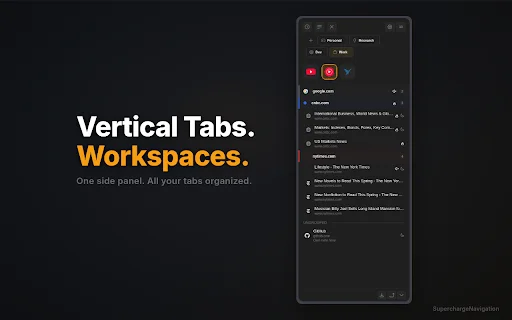 Vertical Tabs SuperchargeBrowser – Kelola Tab Chrome Terbaik - Screenshot 1