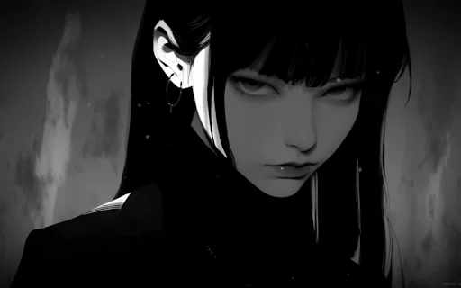 Download Goth Anime Girl Monochrome Live Wallpaper – HD Tema - Screenshot 1