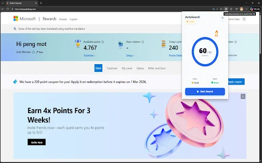 Bing Auto Search: Otomatisasi Poin Microsoft Rewards Gratis - Screenshot 1